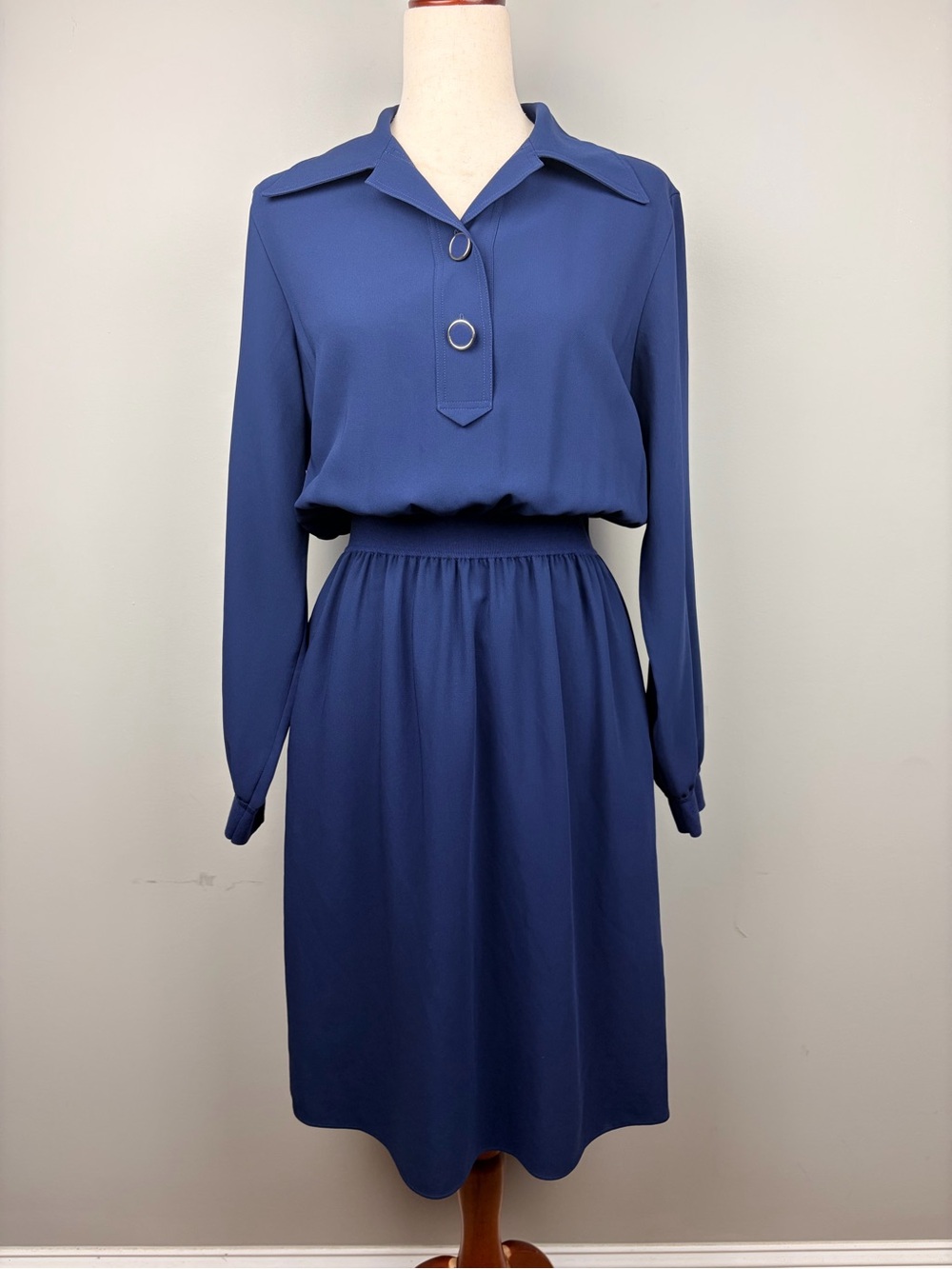 Lafayette 148 New York Blue Long Sleeve Shirt Dress Ring Detail Size M